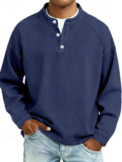 Gewassen vintage henley-gebreide trui met lange mouwen voor heren