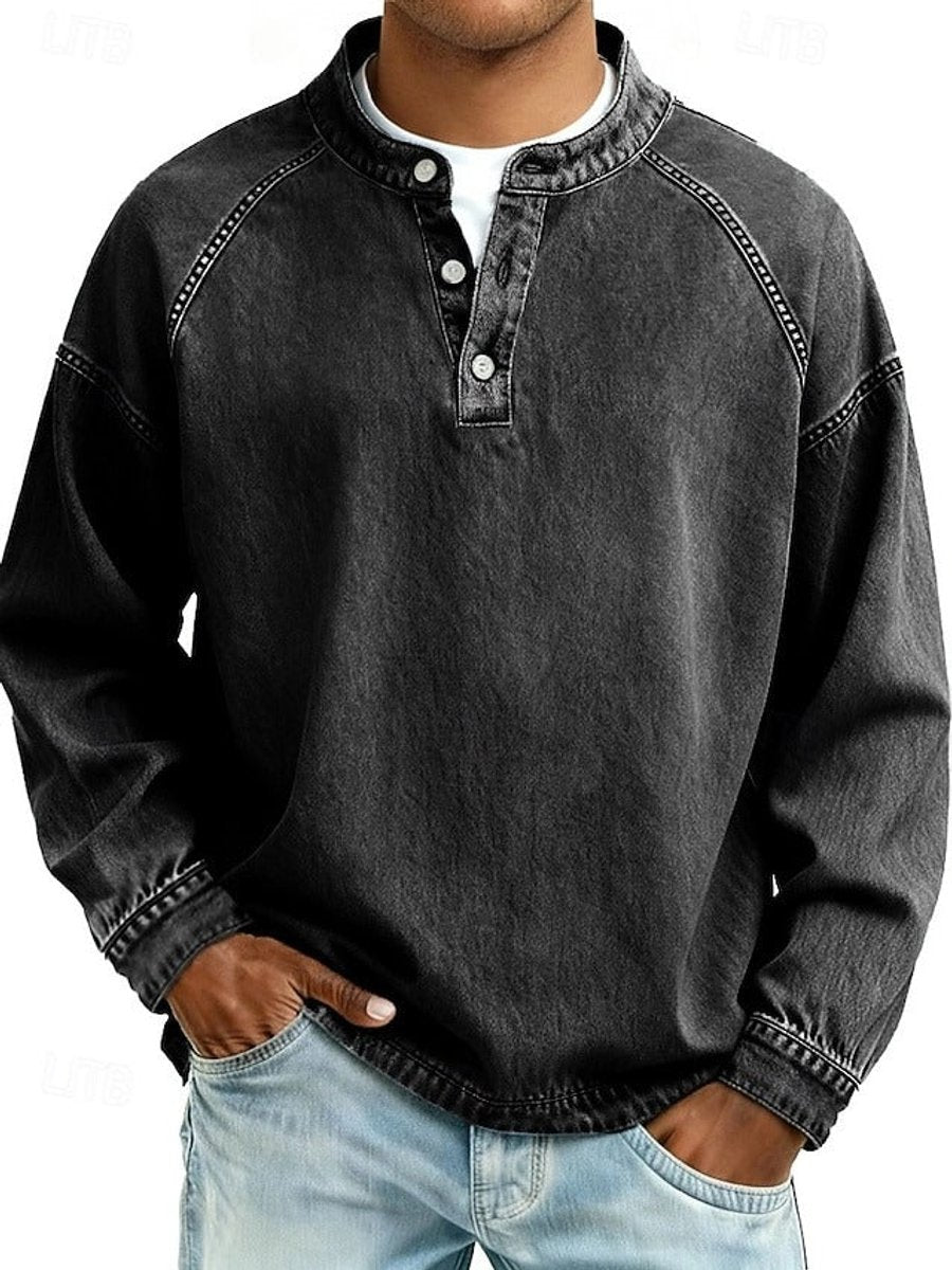 Gewassen vintage henley-gebreide trui met lange mouwen voor heren