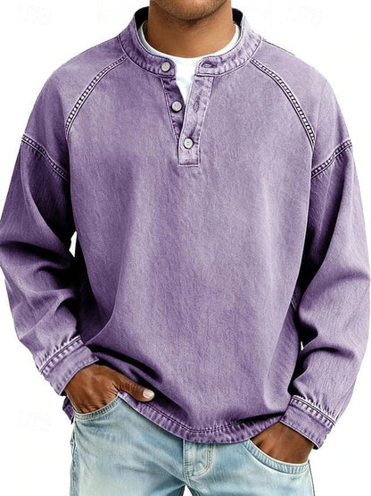 Gewassen vintage henley-gebreide trui met lange mouwen voor heren