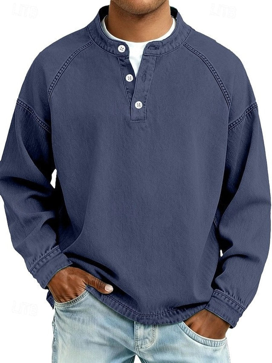 Gewassen vintage henley-gebreide trui met lange mouwen voor heren