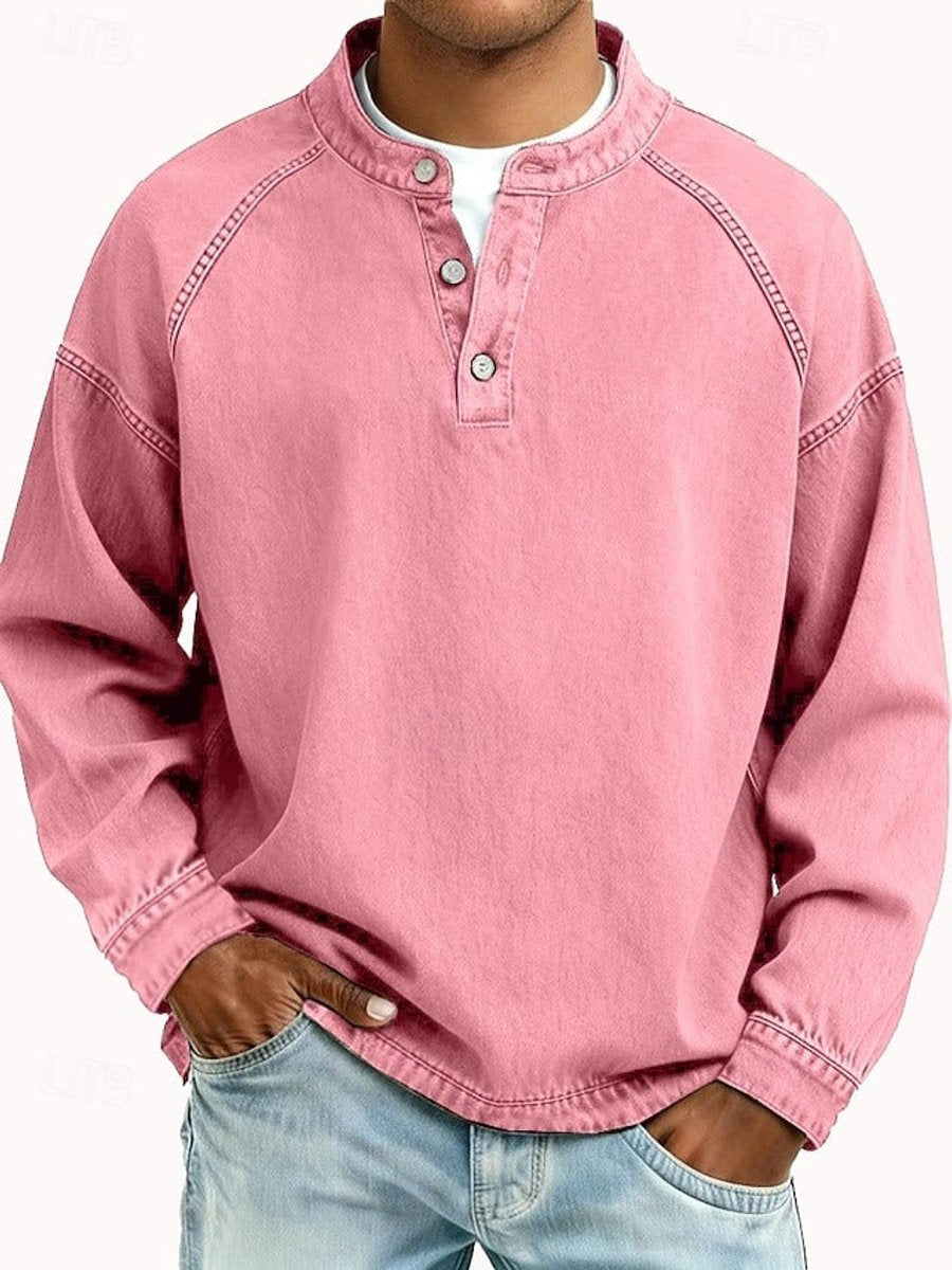 Gewassen vintage henley-gebreide trui met lange mouwen voor heren