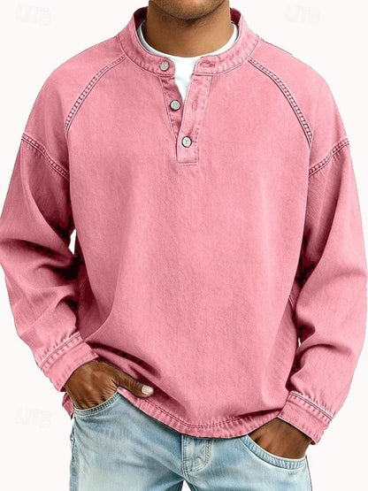 Gewassen vintage henley-gebreide trui met lange mouwen voor heren
