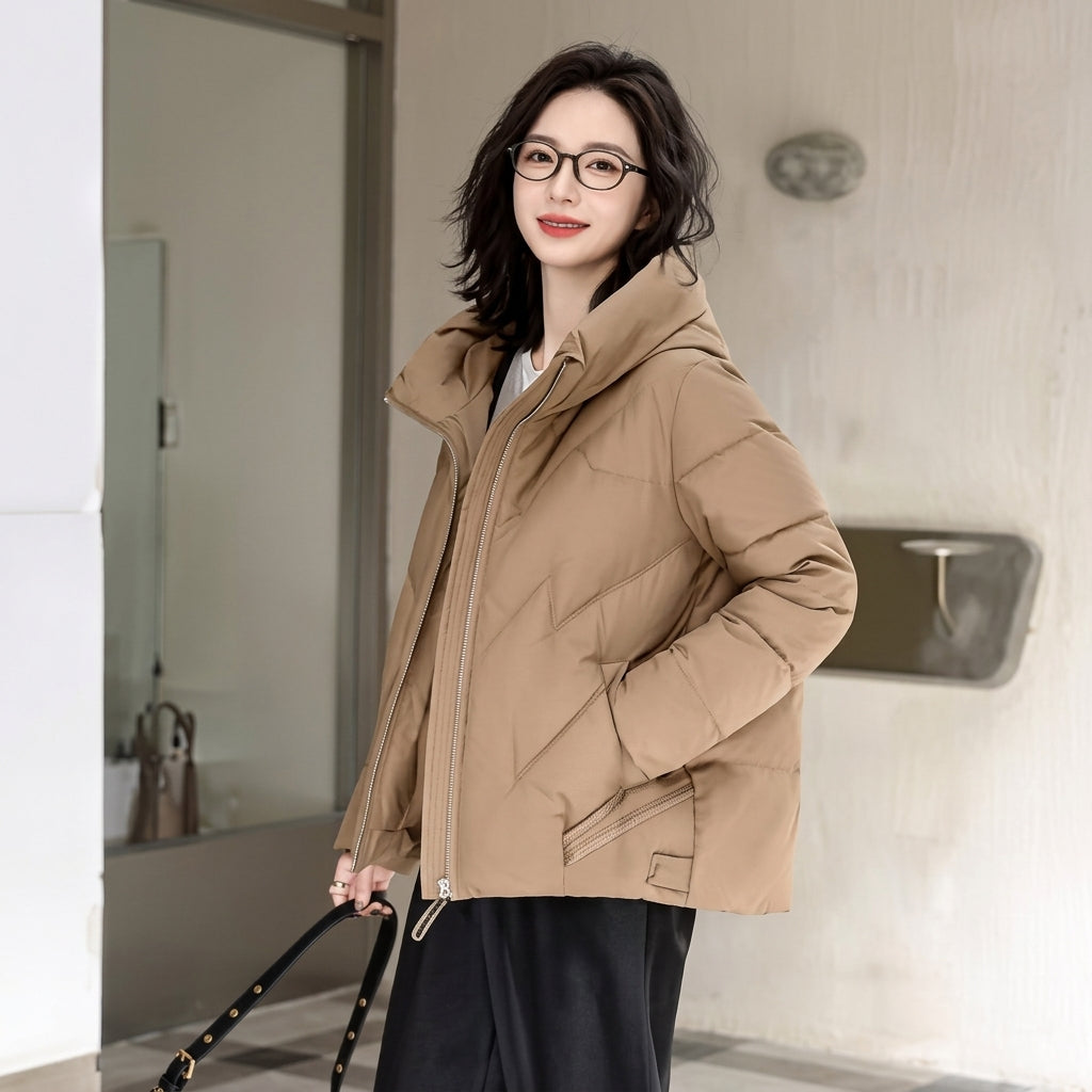 Gewatteerde winterjas voor dames met capuchon en ritssluiting - Puffer jack