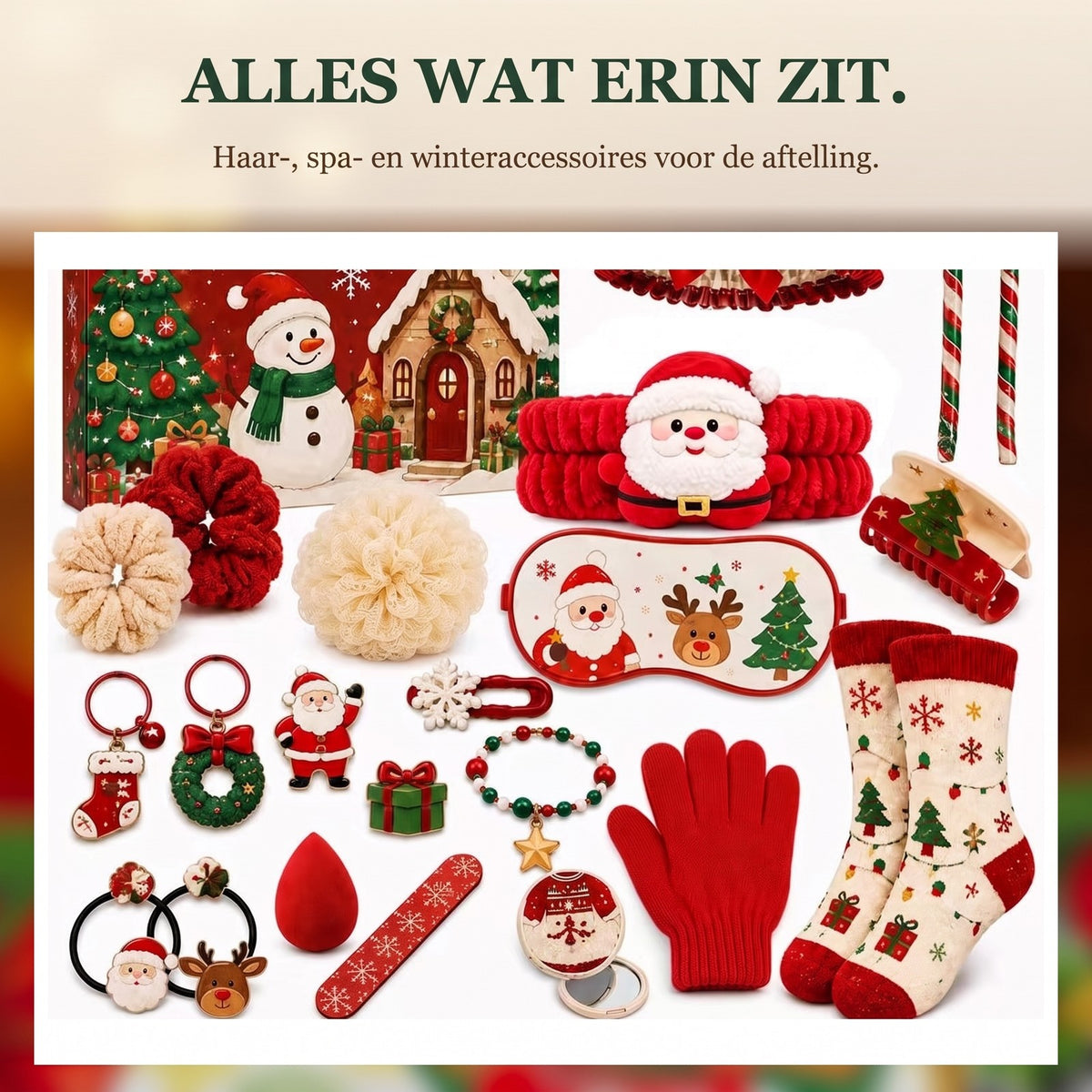 Gezellige Kerst Adventskalender met Accessoires, 24 Dagen Haar, Spa en Winter