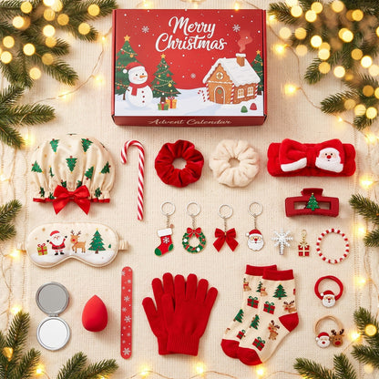 Gezellige Kerst Adventskalender met Accessoires, 24 Dagen Haar, Spa en Winter
