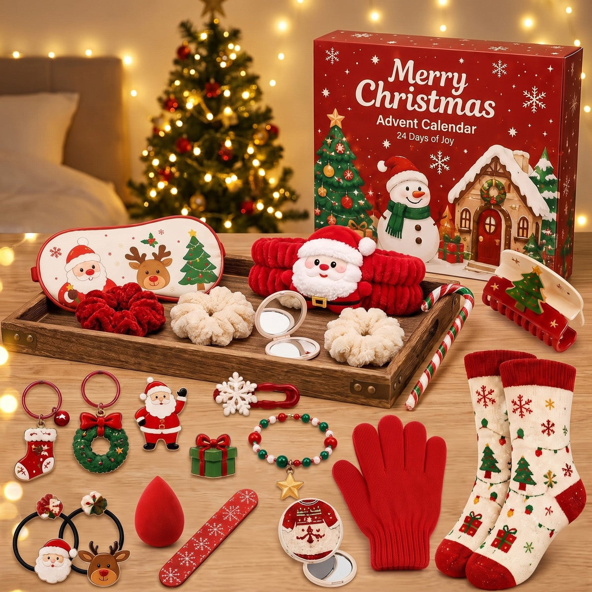 Gezellige Kerst Adventskalender met Accessoires, 24 Dagen Haar, Spa en Winter