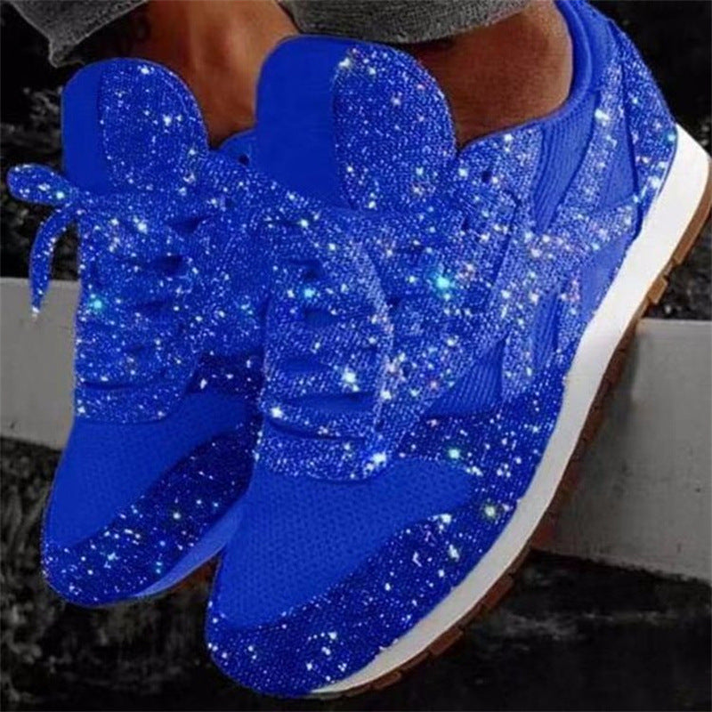 Glinsterende modieuze damessneakers met strass-look, ademend gebreid bovenwerk en dempende binnenzool