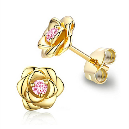 Gouden Oorknopjes met Geboortesteen in Bloemvorm - Moederdag CADEAU - Sieraden