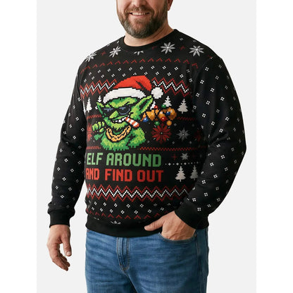 Grappige foute kersttrui voor dames met ronde hals, Fair Isle-patroon en goblin-print