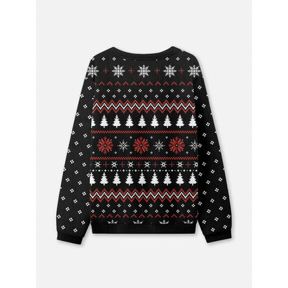 Grappige foute kersttrui voor dames met ronde hals, Fair Isle-patroon en goblin-print