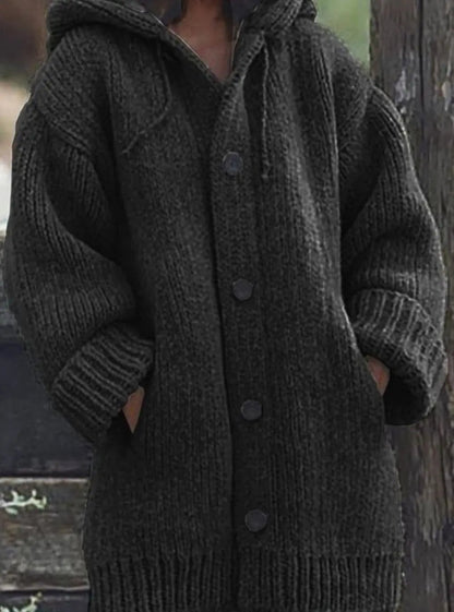 Grofgebreid oversized damesvest met capuchon