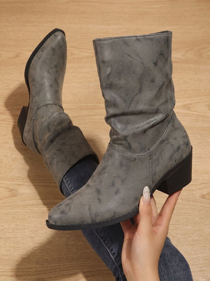Halfhoge slouchlaarzen van imitatieleer met blokhak voor dames
