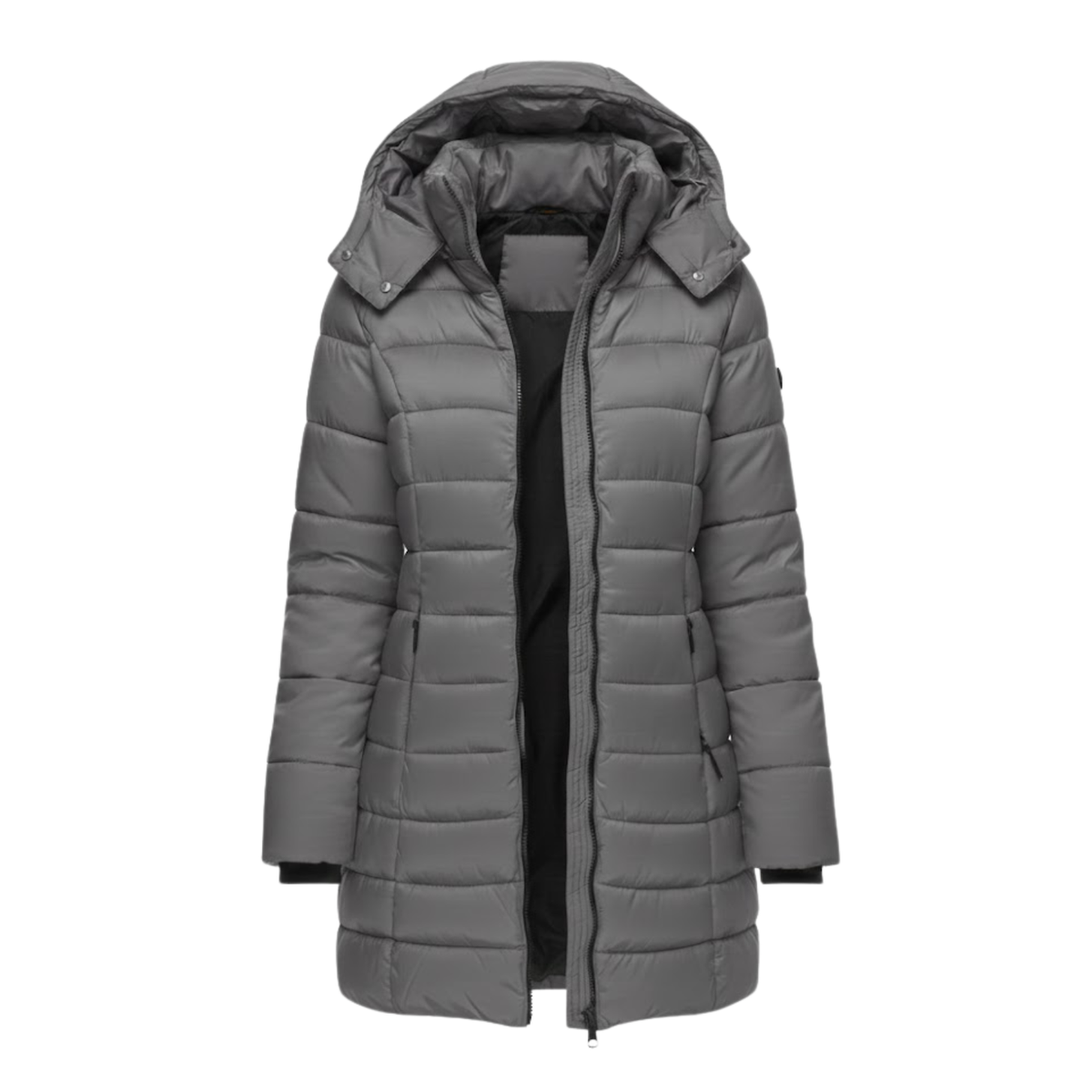 Halflange gewatteerde damesparka met capuchon - Warme winterparka & doorgestikte jas