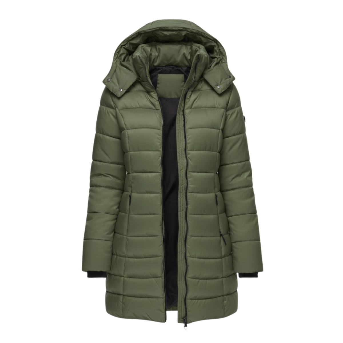 Halflange gewatteerde damesparka met capuchon - Warme winterparka & doorgestikte jas
