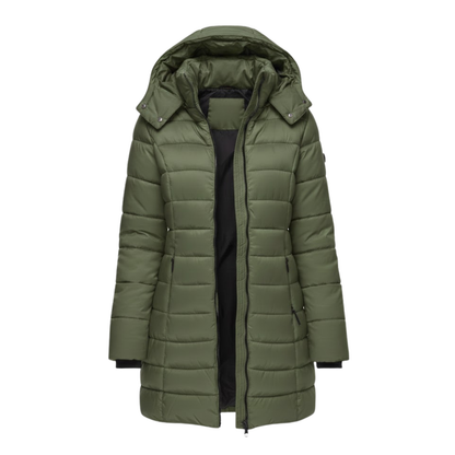 Halflange gewatteerde damesparka met capuchon - Warme winterparka & doorgestikte jas
