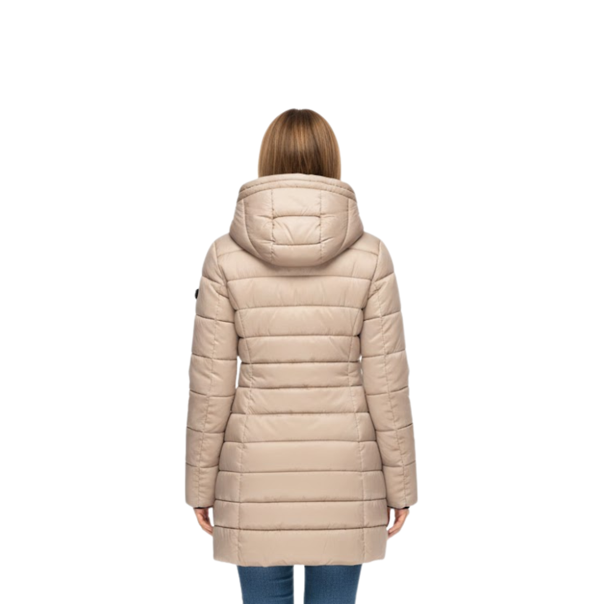 Halflange gewatteerde damesparka met capuchon - Warme winterparka & doorgestikte jas