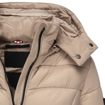 Halflange gewatteerde damesparka met capuchon - Warme winterparka & doorgestikte jas