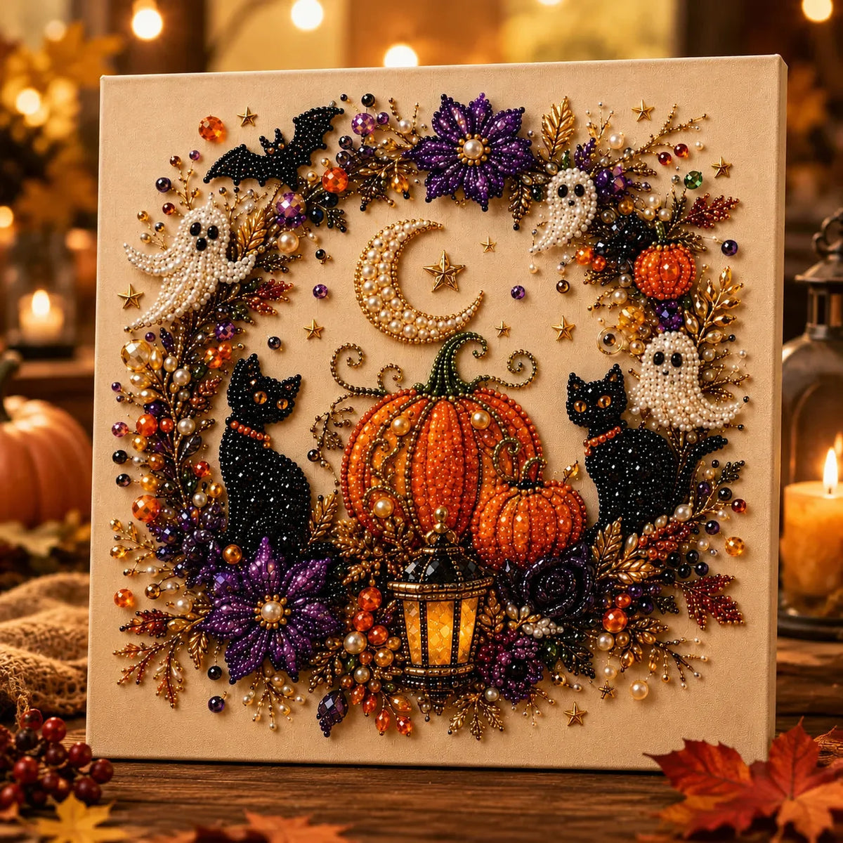 Halloween knutselset met parelachtige kralen – Gezellige doe-het-zelf wanddecoratie