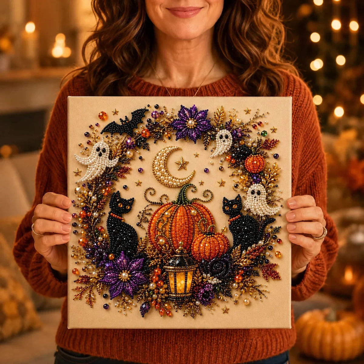 Halloween knutselset met parelachtige kralen – Gezellige doe-het-zelf wanddecoratie