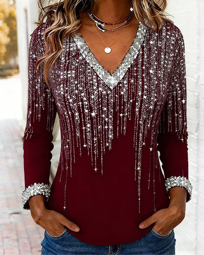Image of Hannah | Dames Top met Lange Mouwen en V-hals