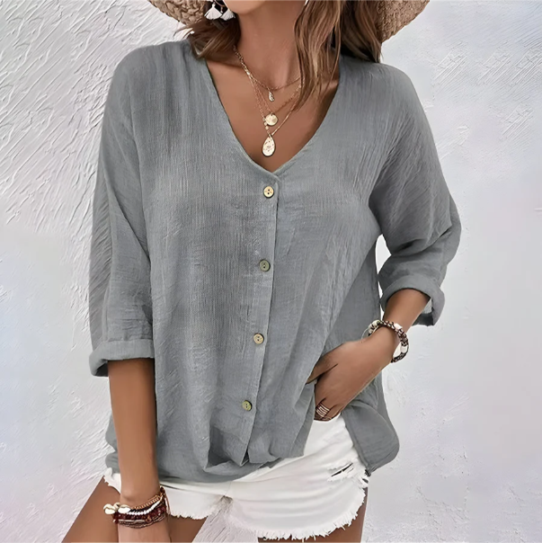 Image of Hanneke | Dames Button-Down V-hals Lange Mouw Blouse
