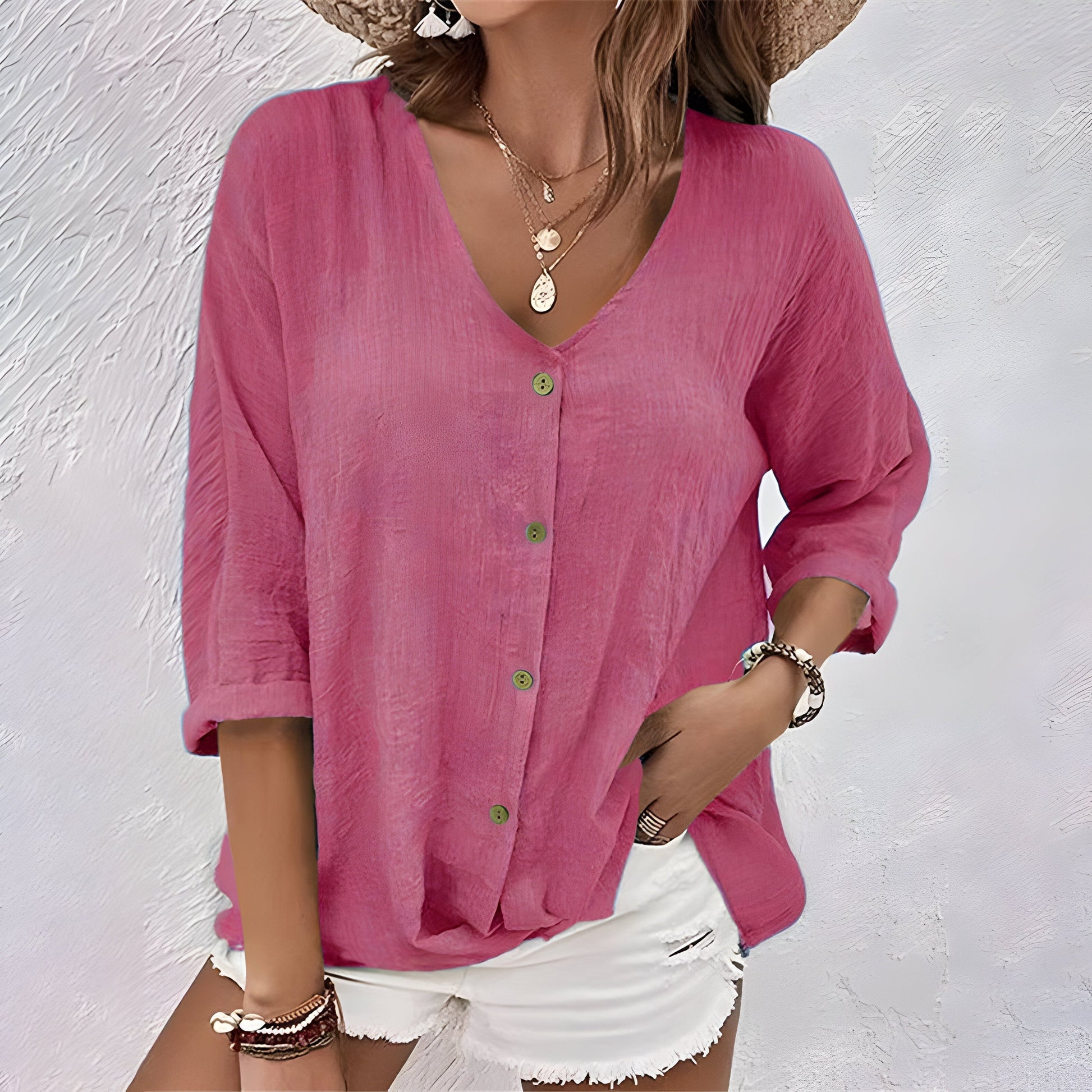 Image of Hanneke | Dames Button-Down V-hals Lange Mouw Blouse