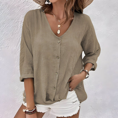 Image of Hanneke | Dames Button-Down V-hals Lange Mouw Blouse