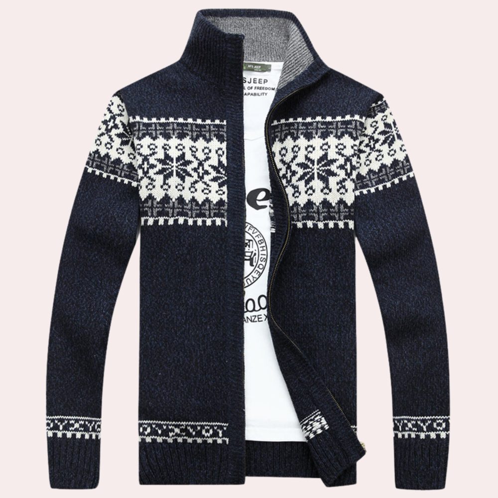 Harald | Heren cardigan met doorlopende ritssluiting en motief