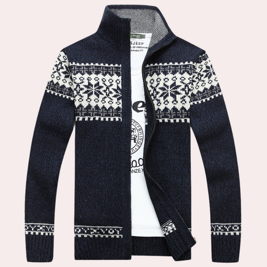 Harald | Heren cardigan met doorlopende ritssluiting en motief