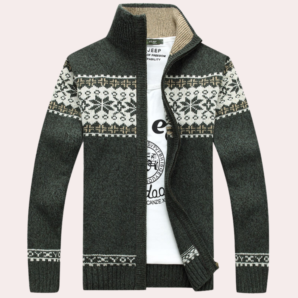 Harald | Heren cardigan met doorlopende ritssluiting en motief