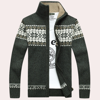 Harald | Heren cardigan met doorlopende ritssluiting en motief