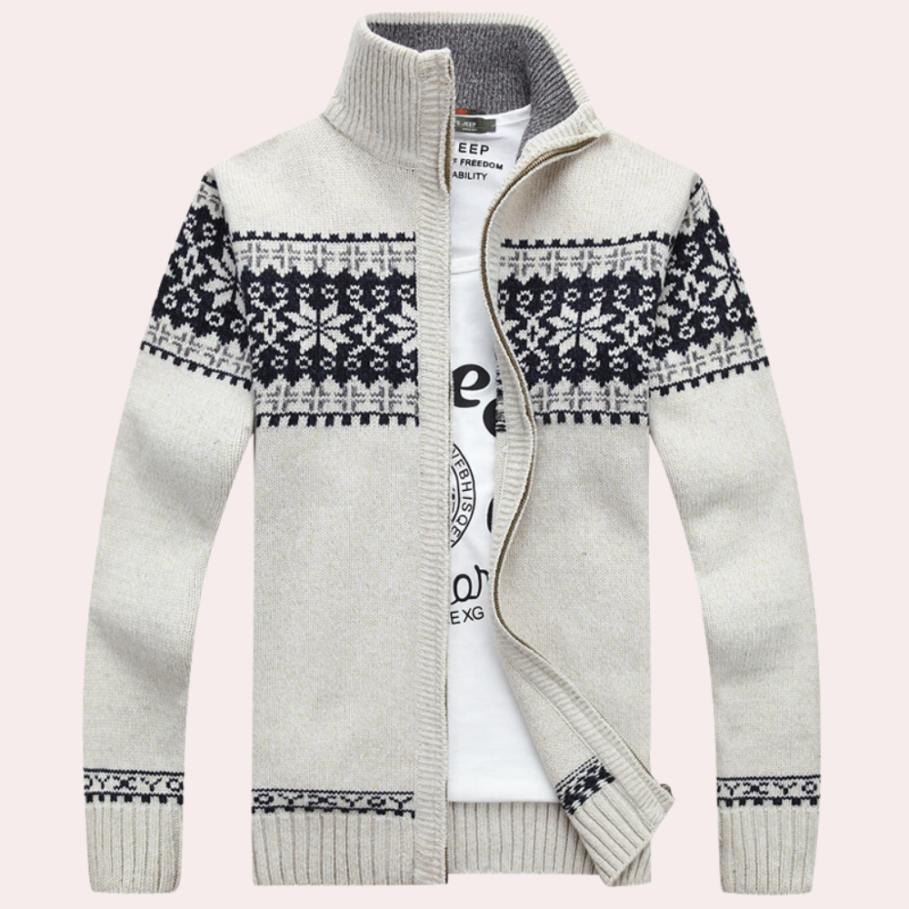 Harald | Heren cardigan met doorlopende ritssluiting en motief
