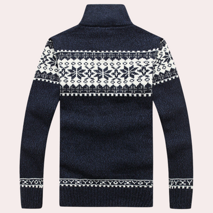 Harald | Heren cardigan met doorlopende ritssluiting en motief