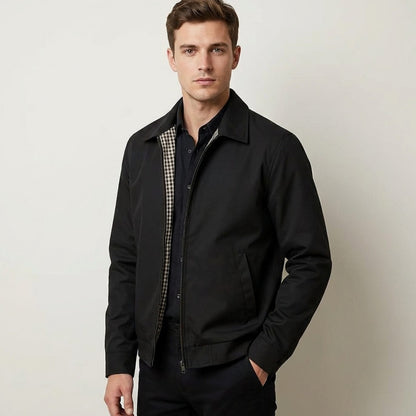 Harrington bomberjack voor heren met geruite voering en overhemdkraag