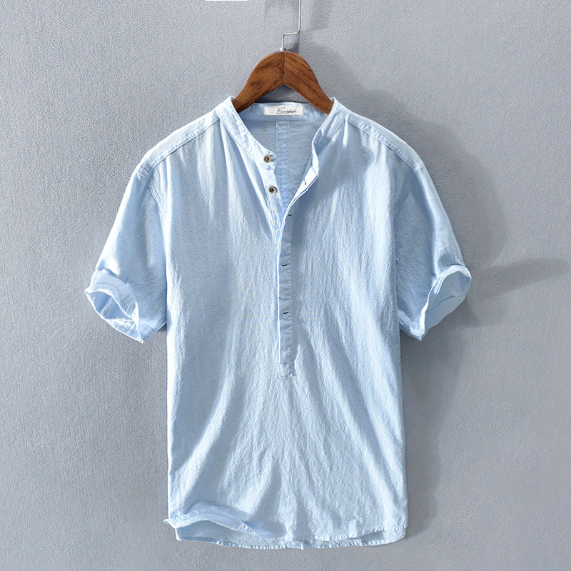 Image of Heren Band Collar Henley Shirt