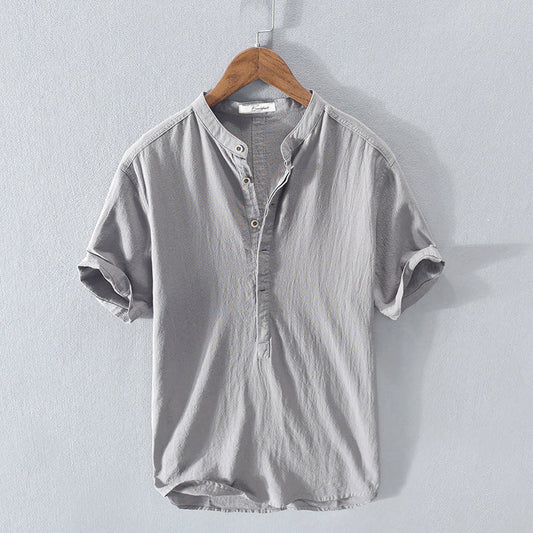 Image of Heren Band Collar Henley Shirt