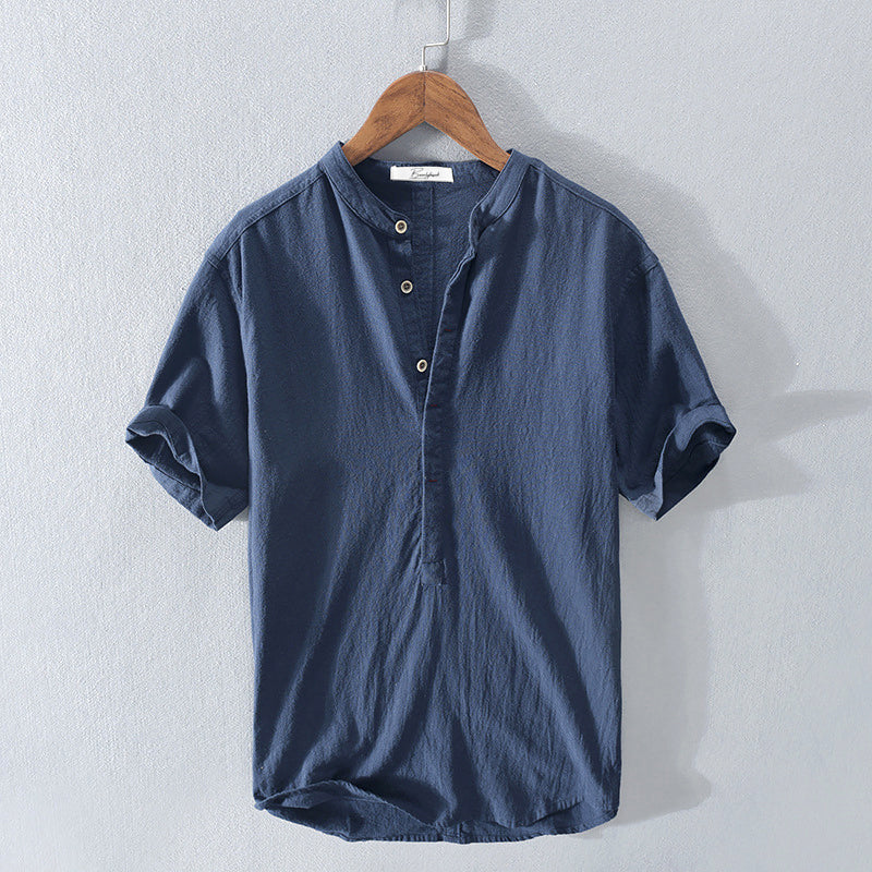 Image of Heren Band Collar Henley Shirt