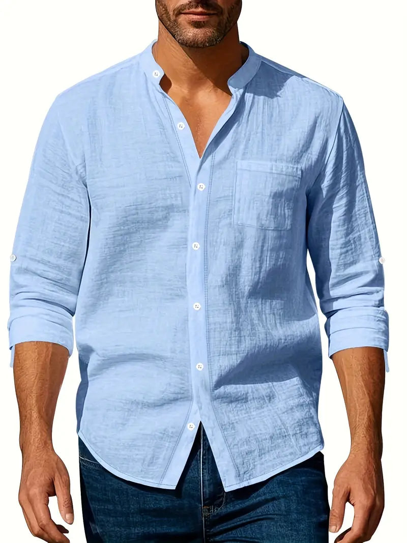 Image of Heren Band Collar Lange Mouw Shirt