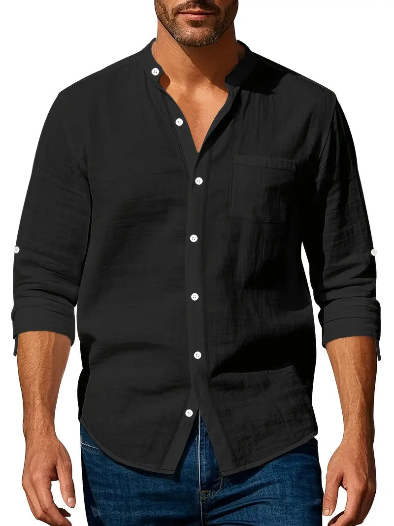 Image of Heren Band Collar Lange Mouw Shirt