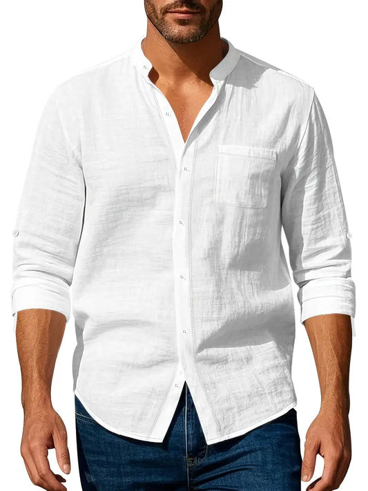 Image of Heren Band Collar Lange Mouw Shirt