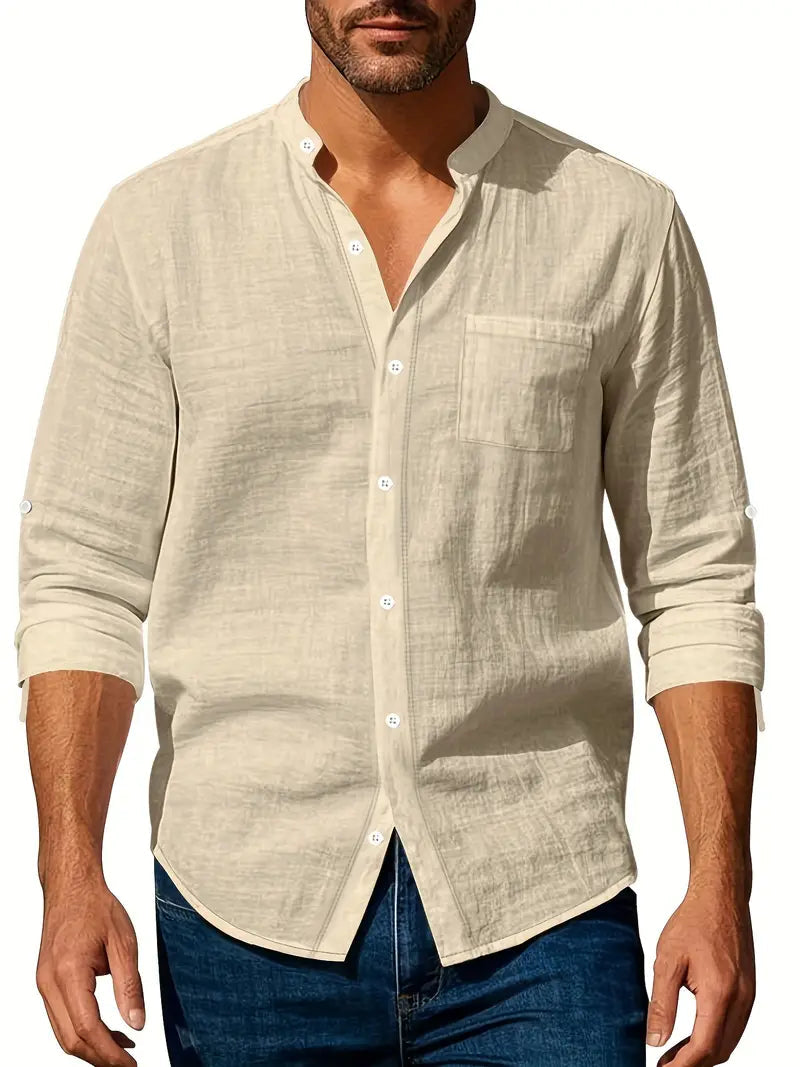 Image of Heren Band Collar Lange Mouw Shirt