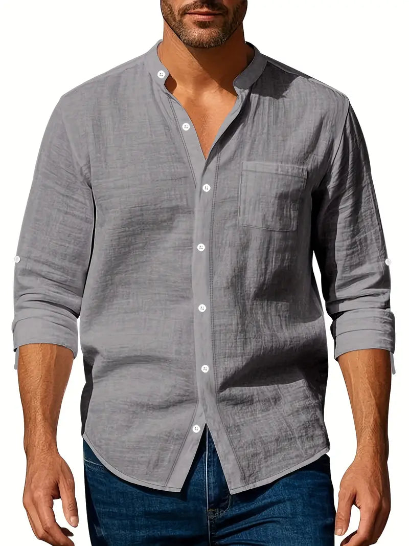 Image of Heren Band Collar Lange Mouw Shirt