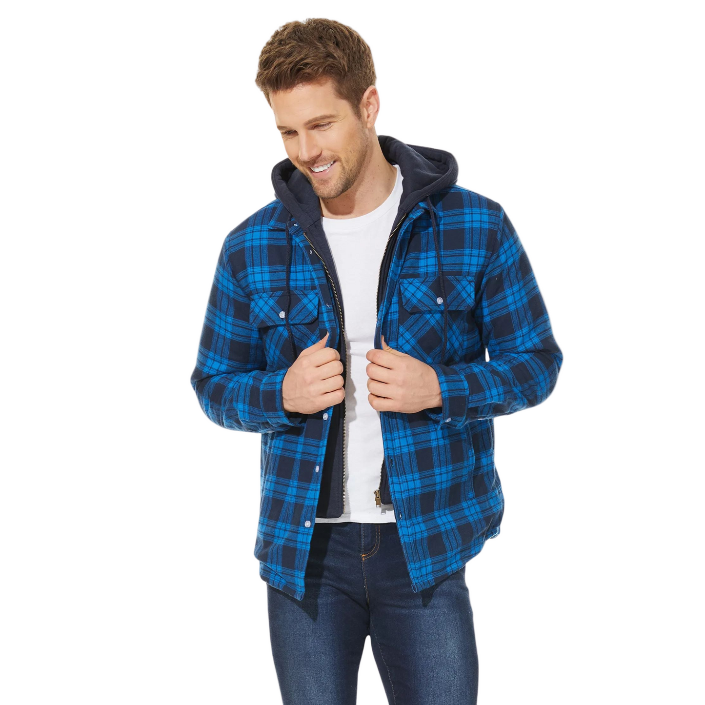 Image of Heren Geruite Jas met Capuchon