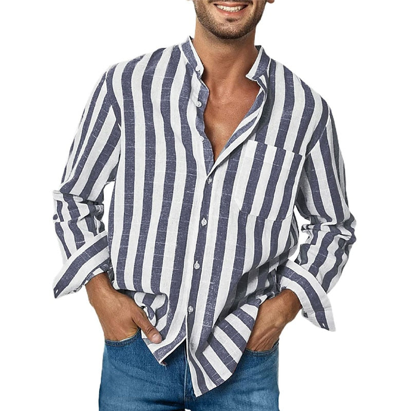 Image of Heren Gestreept Casual Shirt met Lange Mouwen