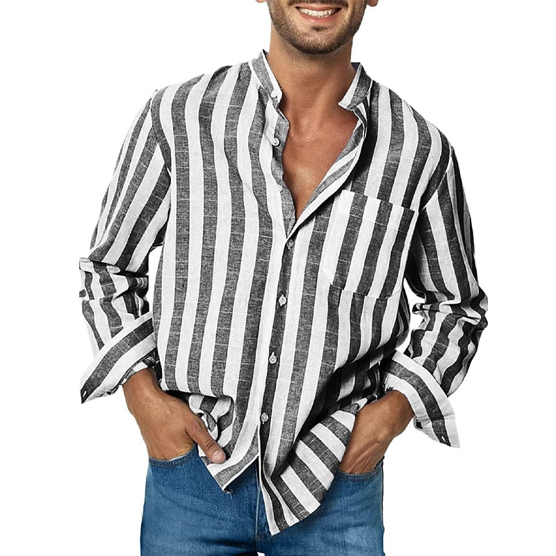 Image of Heren Gestreept Casual Shirt met Lange Mouwen