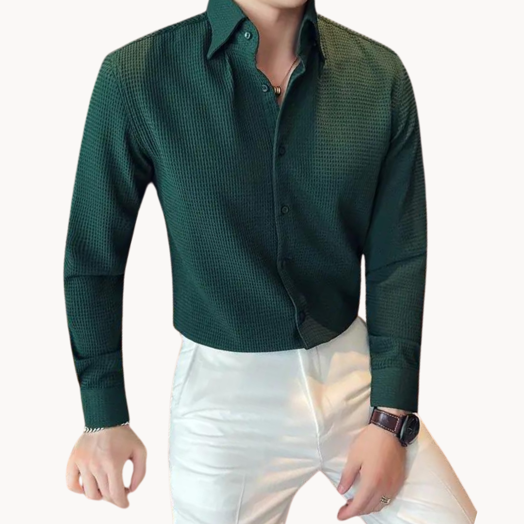 Image of Heren Getextureerd Lange Mouw Button-Down Overhemd