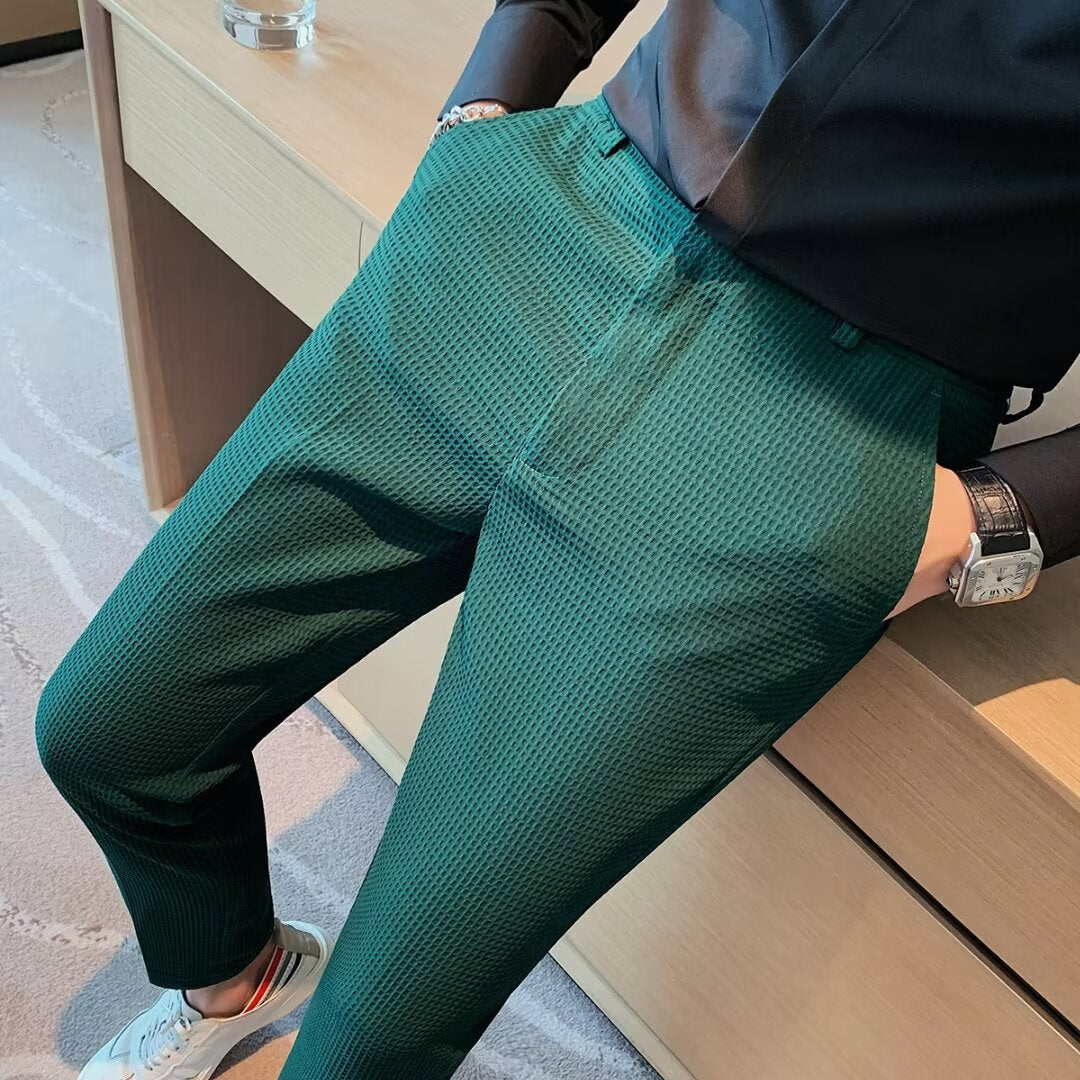 Image of Heren Getextureerde Slim-Fit Pantalon
