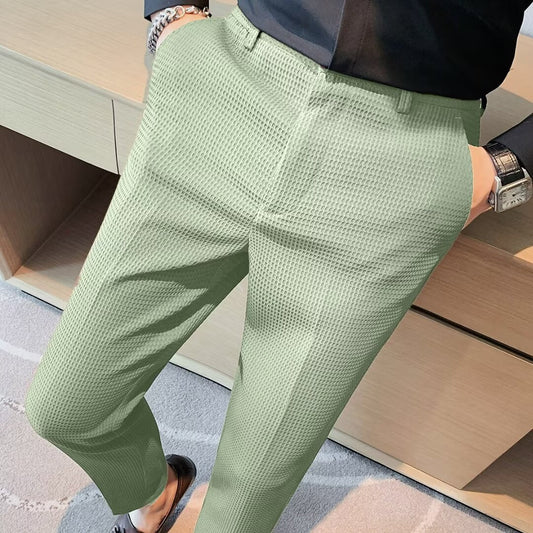 Image of Heren Getextureerde Slim-Fit Pantalon