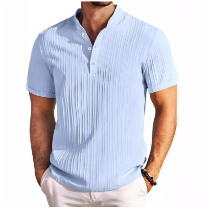 Image of Heren Grandad Collar Geribbelde Poloshirt