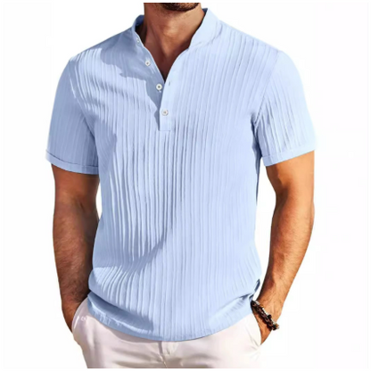 Image of Heren Grandad Collar Geribbelde Poloshirt